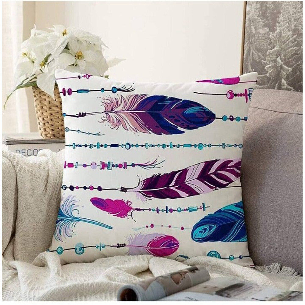 Feather Pattern Pillow Cover In White